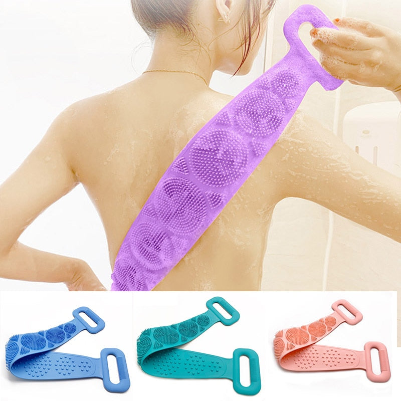 Hot Body Wash Silicone Body Scrubber Belt Double Side Shower Exfoliating Belt Removes Bath Towel